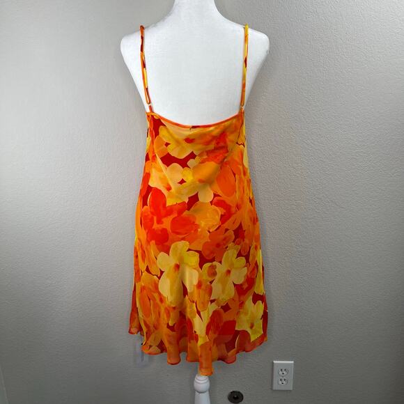 Rumored Chiffon Vintage Slip Mini Dress Heatwave Yellow Orange Floral XL NWT - Picture 15 of 15